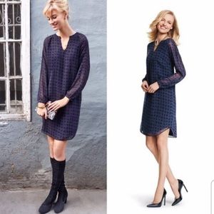 Cabi Harlequin Purple Shirtdress Black Diamond Print Sheer Sheath Dress Medium